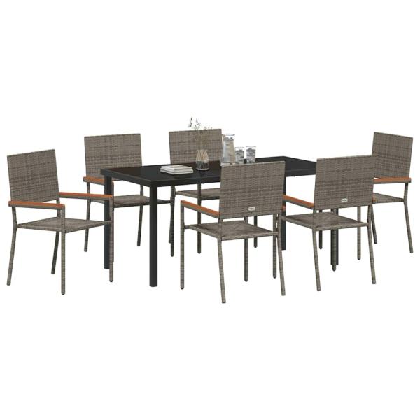 7-teiliges Garten Essset Grau Poly Rattan