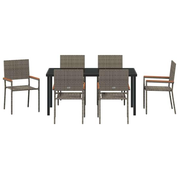 7-teiliges Garten Essset Grau Poly Rattan