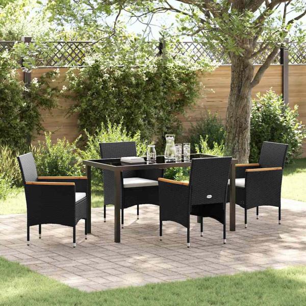 ARDEBO.de - 5-teiliges Garten-Ess-Set Schwarz Poly-Rattan