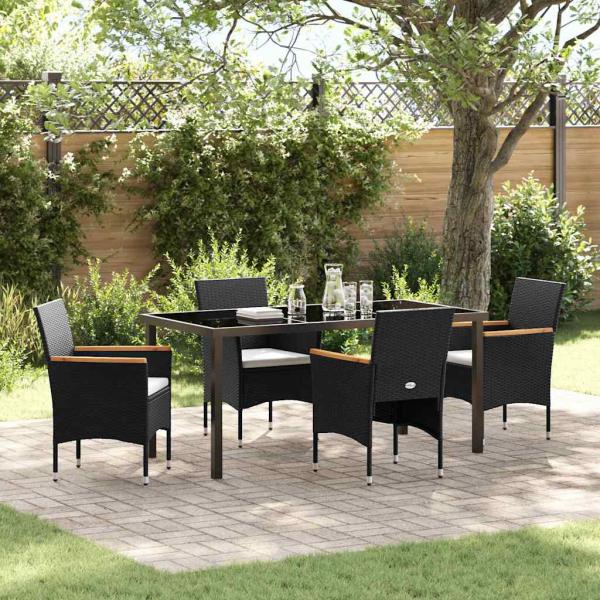 ARDEBO.de - 5-teiliges Garten-Essset Schwarz Poly Rattan