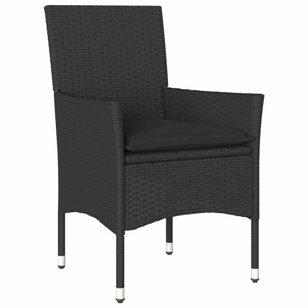 7-teiliges Garten Esstisch Set mit Kissen schwarzes Poly-Rattan, Gartentisch Schwarz 160x80x73 cm Sicherheitsglas