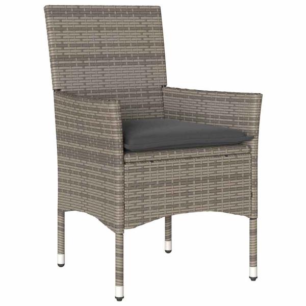 7-teilige Garten Essgruppe mit Kissen Graues Poly Rattan, Gartentisch Schwarz 200x80x73 cm Gehärtetes Glas