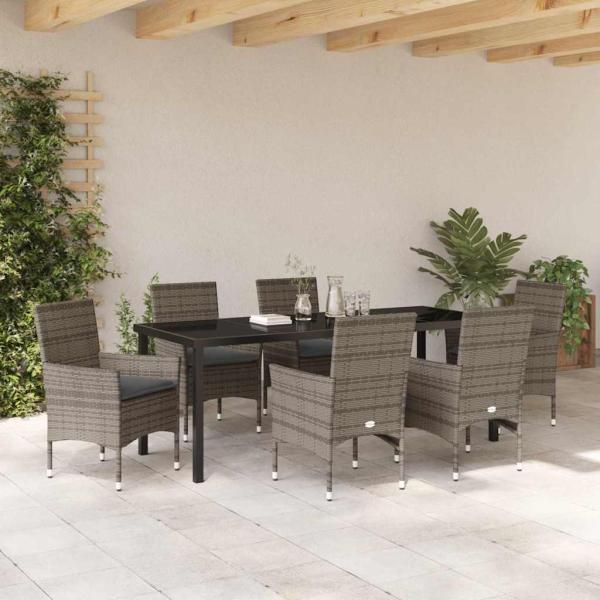 Garten Essgruppe 7 stk. Grau Poly-Rattan