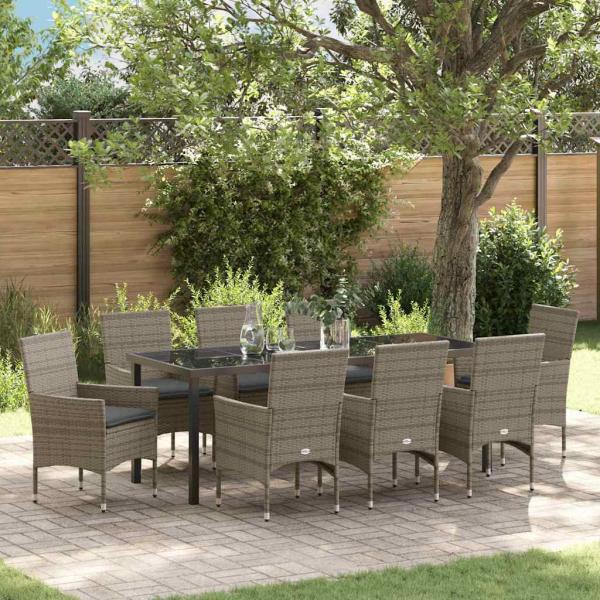 ARDEBO.de - Garten Essgruppe 9 stk. Grau Poly-Rattan