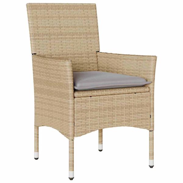 5-teiliges Garten-Essgruppe mit Kissen Beige Poly Rattan, Gartentisch Schwarz 160x80x73 cm Gehärtetes Glas