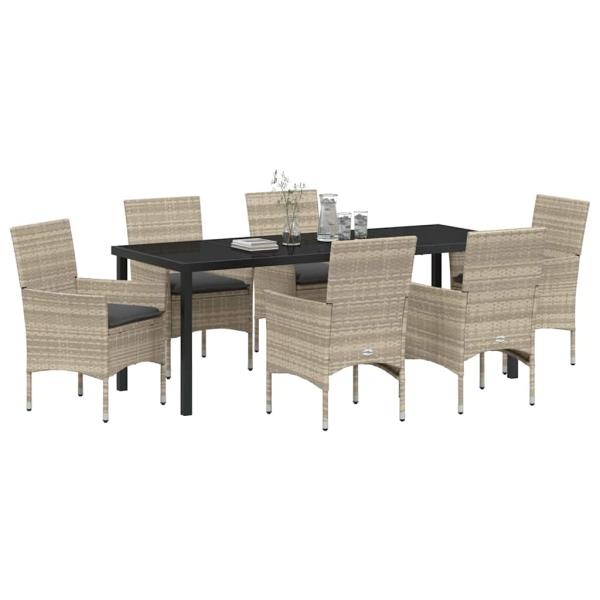 Garten Essgruppe 7 stk. Hellgrau Poly-Rattan