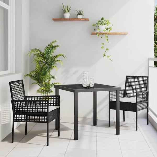 ARDEBO.de - 3-teiliges Garten Esszimmer Set mit Kissen in Schwarz Poly Rattan