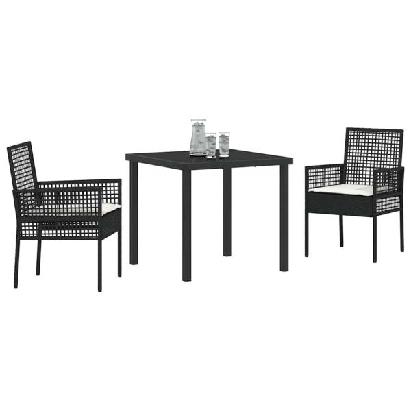 3-teiliges Garten Esszimmer Set mit Kissen in Schwarz Poly Rattan