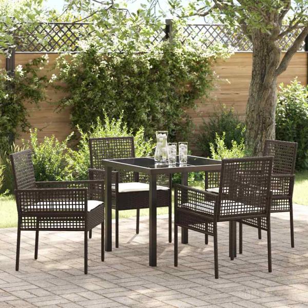ARDEBO.de - 5-teiliges Garten Esszimmer Set mit Kissen Braun Poly Rattan