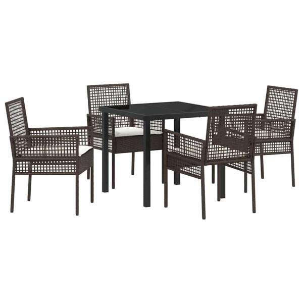 5-teiliges Garten Esszimmer Set mit Kissen Braun Poly Rattan