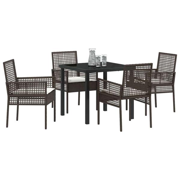 5-teiliges Garten Esszimmer Set mit Kissen Braun Poly Rattan