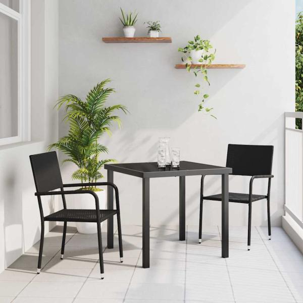 ARDEBO.de - 3-teiliges Garten-Ess-Set Schwarz Poly-Rattan