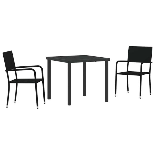 3-teiliges Garten-Ess-Set Schwarz Poly-Rattan