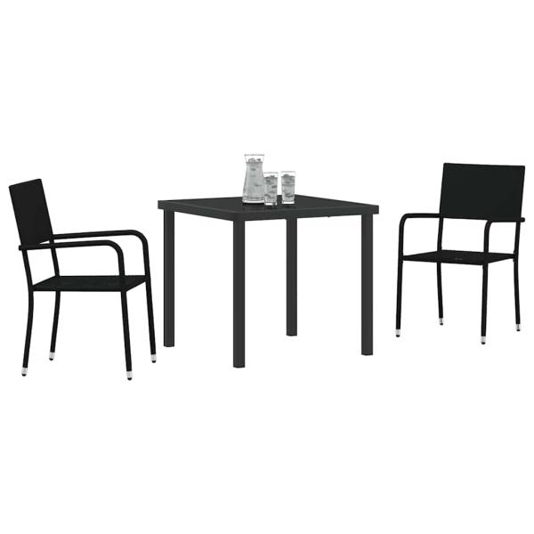 3-teiliges Garten-Ess-Set Schwarz Poly-Rattan