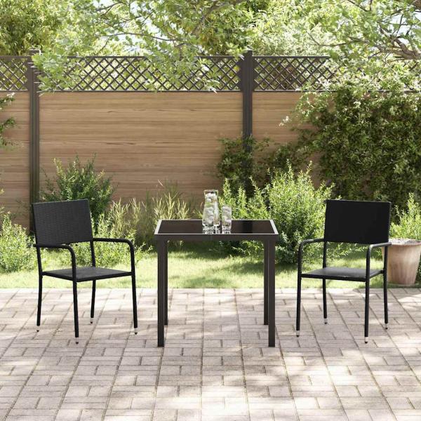 3-teiliges Garten-Ess-Set Schwarz Poly-Rattan
