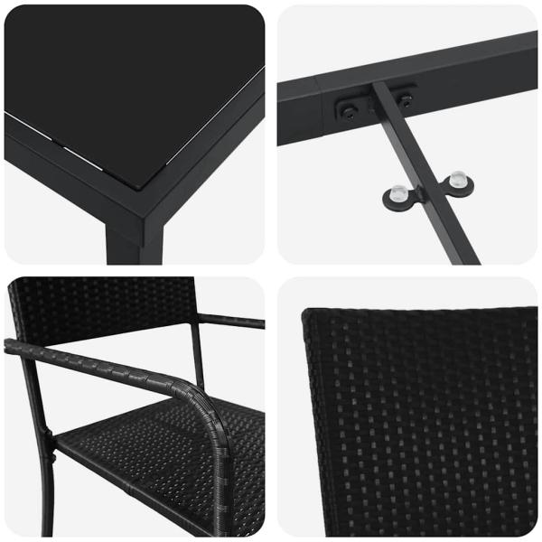 3-teiliges Garten-Ess-Set Schwarz Poly-Rattan