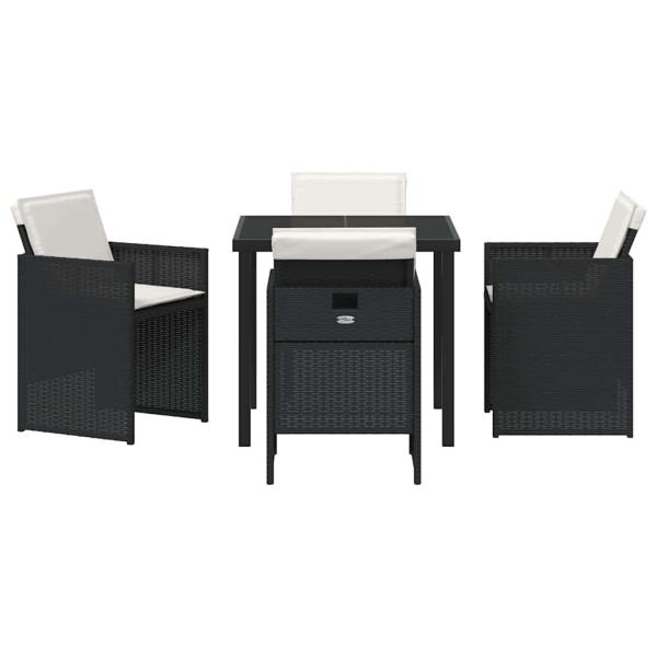 5-teiliges Garten Esstisch Set mit Kissen Schwarz Poly-Rattan