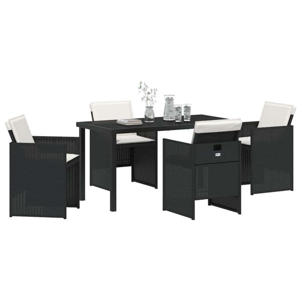 5-teiliges Garten-Essset mit Kissen Schwarz Poly-Rattan