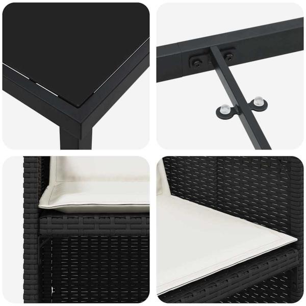 5-teiliges Garten-Essset mit Kissen Schwarz Poly-Rattan