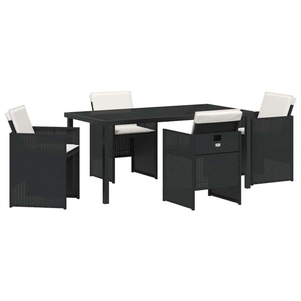 5-teiliges Garten-Essset mit Kissen Schwarz Poly-Rattan