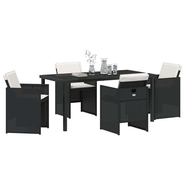 5-teiliges Garten-Essset mit Kissen Schwarz Poly-Rattan