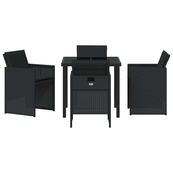 5-teiliges Garten-Essset mit Kissen Schwarz Poly-Rattan