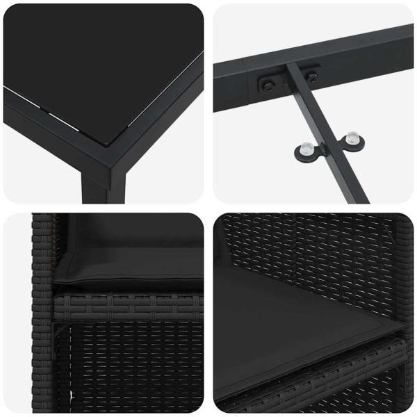 5-teiliges Garten-Essset mit Kissen Schwarz Poly-Rattan