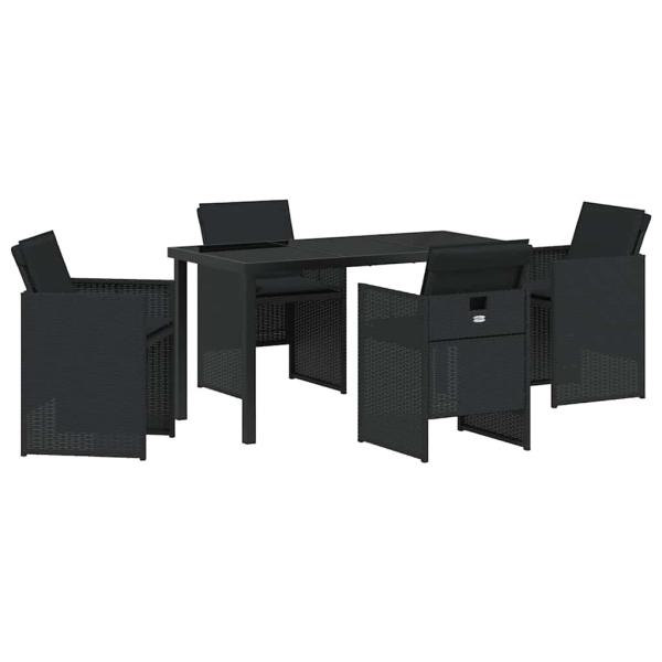ARDEBO.de - 5-teiliges Garten-Essset mit Kissen Schwarz Poly-Rattan