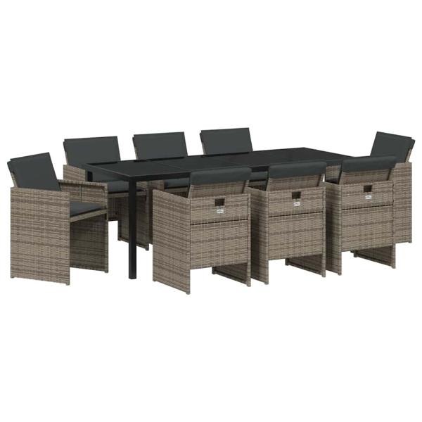 Garten Essgruppe mit Kissen 9 pcs Grau Poly-Rattan