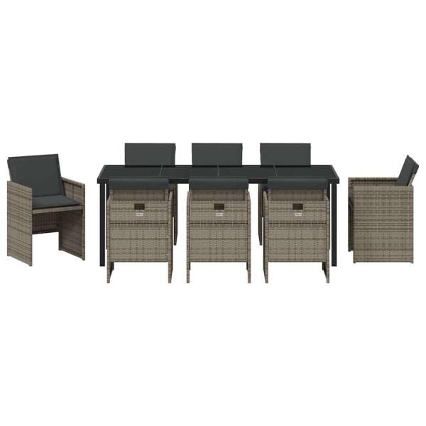 Garten Essgruppe mit Kissen 9 pcs Grau Poly-Rattan