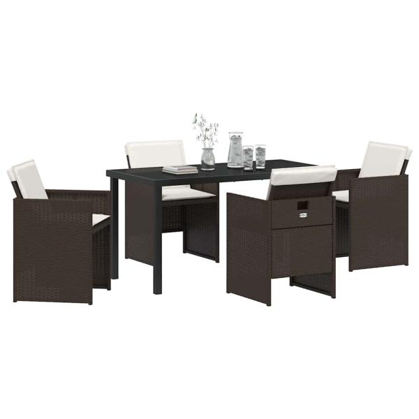 5-teiliges Garten-Essset mit Kissen Braun Poly-Rattan