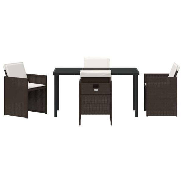 5-teiliges Garten-Essset mit Kissen Braun Poly-Rattan
