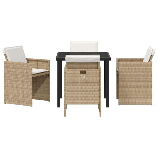 5-teiliges Garten Essset mit Kissen Beige Poly-Rattan