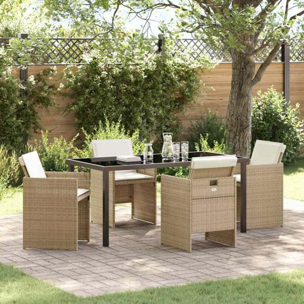 ARDEBO.de - 5-teiliges Garten Essgruppe mit Kissen beige Poly-Rattan
