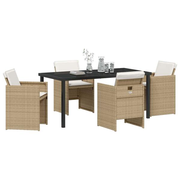 5-teiliges Garten Essgruppe mit Kissen beige Poly-Rattan