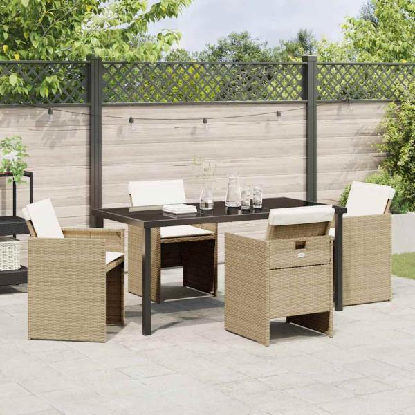 5-teiliges Garten Essgruppe mit Kissen beige Poly-Rattan