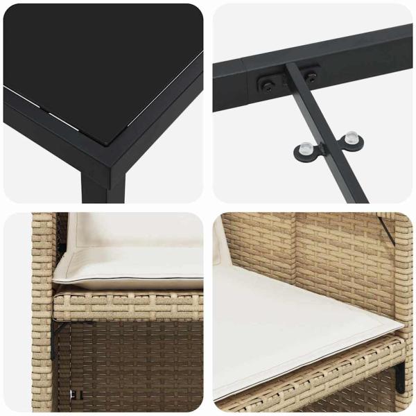 5-teiliges Garten Essgruppe mit Kissen beige Poly-Rattan