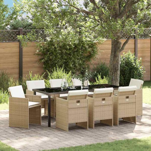 ARDEBO.de - Garten Essgruppe 9 stk. Beige Poly-Rattan