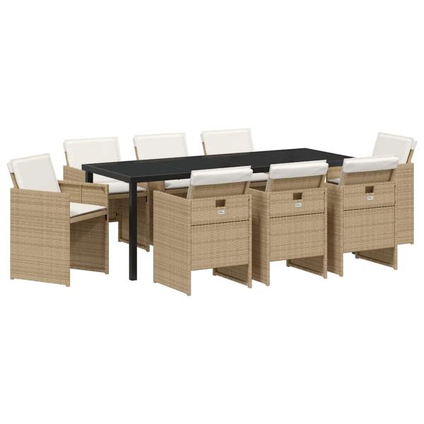 Garten Essgruppe 9 stk. Beige Poly-Rattan