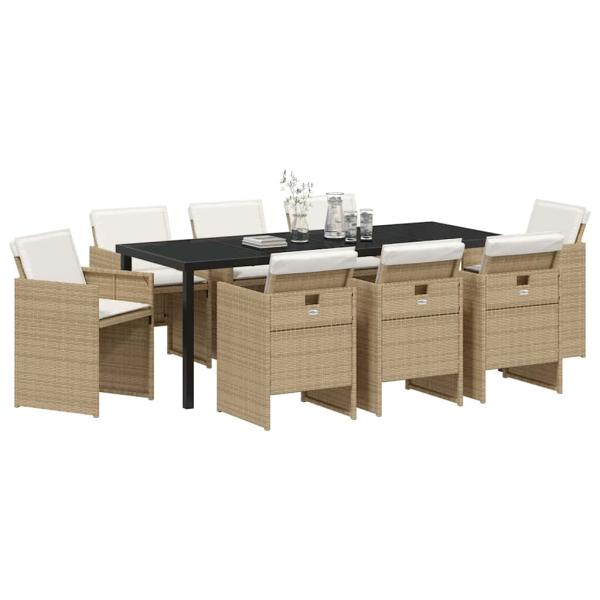 Garten Essgruppe 9 stk. Beige Poly-Rattan