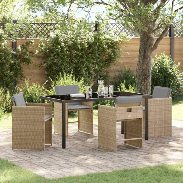 ARDEBO.de - 5-teiliges Garten-Essset mit Kissen in Beige aus Poly-Rattan