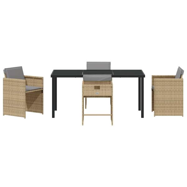 5-teiliges Garten-Essset mit Kissen in Beige aus Poly-Rattan