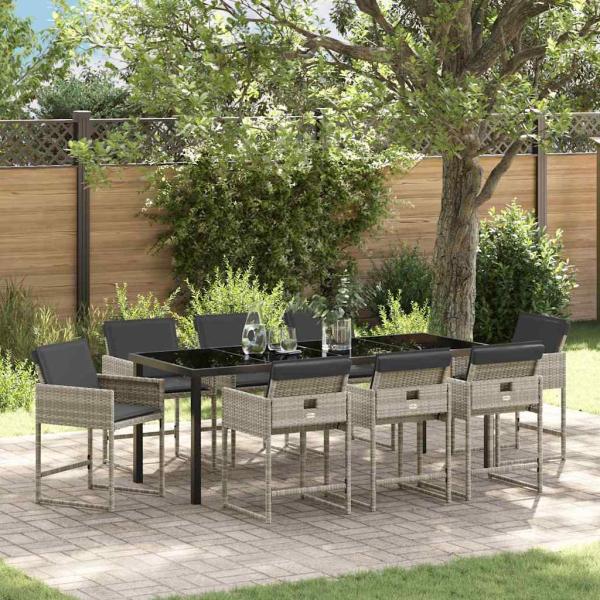 ARDEBO.de - Garten Essgruppe mit Kissen 9 pcs Hellgrau Poly-Rattan