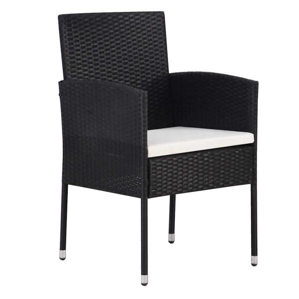3-teiliges Garten-Ess-Set mit Kissen - Schwarzes Poly-Rattan
