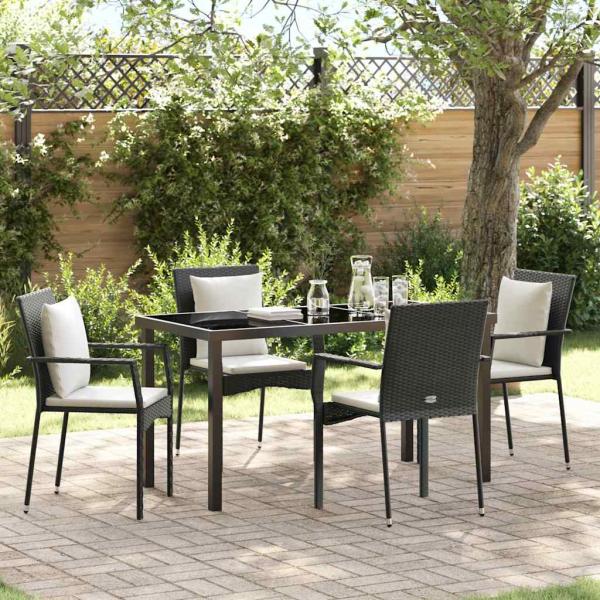 ARDEBO.de - 5-teiliges Gartendining-Set mit Kissen Schwarz Poly Rattan