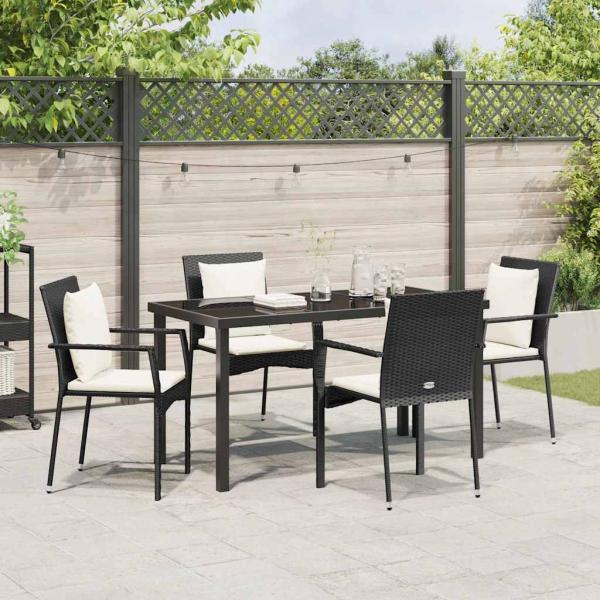 5-teiliges Gartendining-Set mit Kissen Schwarz Poly Rattan