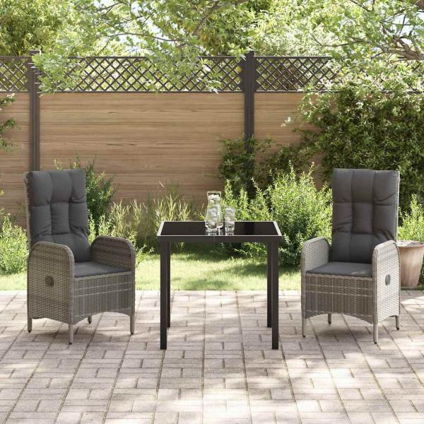 3-teiliges Garten-Dining-Set Grau Poly-Rattan