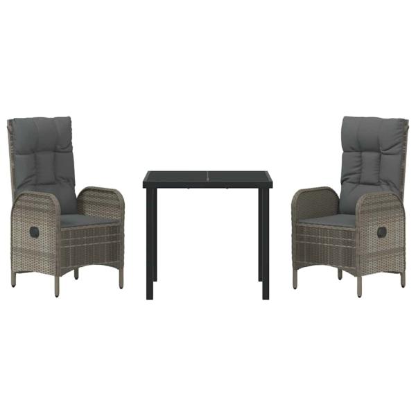 3-teiliges Garten-Dining-Set Grau Poly-Rattan