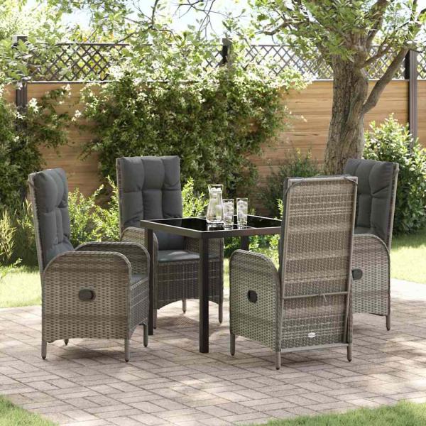 ARDEBO.de - 5-teiliges Garten-Ess-Set Grau Poly Rattan