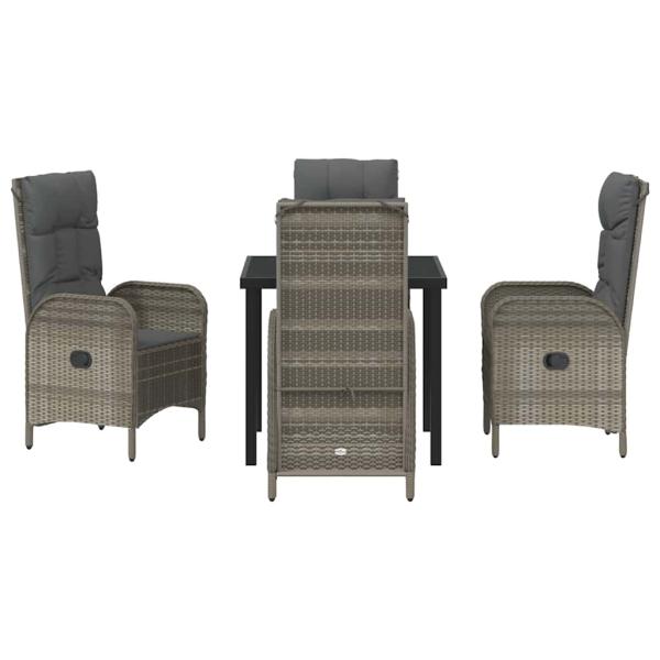 5-teiliges Garten-Ess-Set Grau Poly Rattan